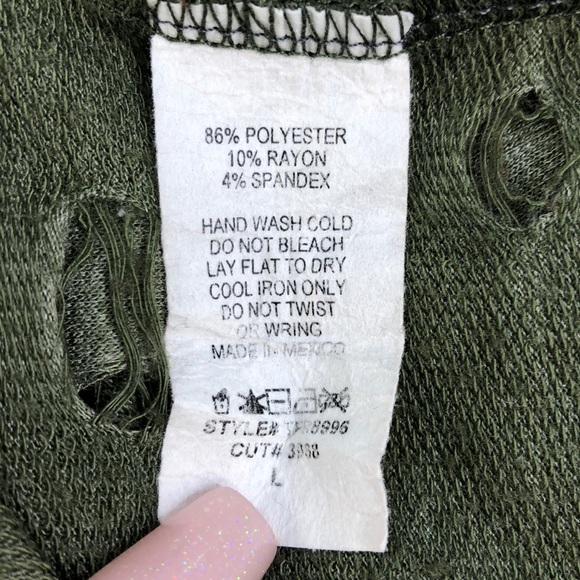 Local Lab Olive Green Rose Applique Destroyed Tee - Picture 6 of 6